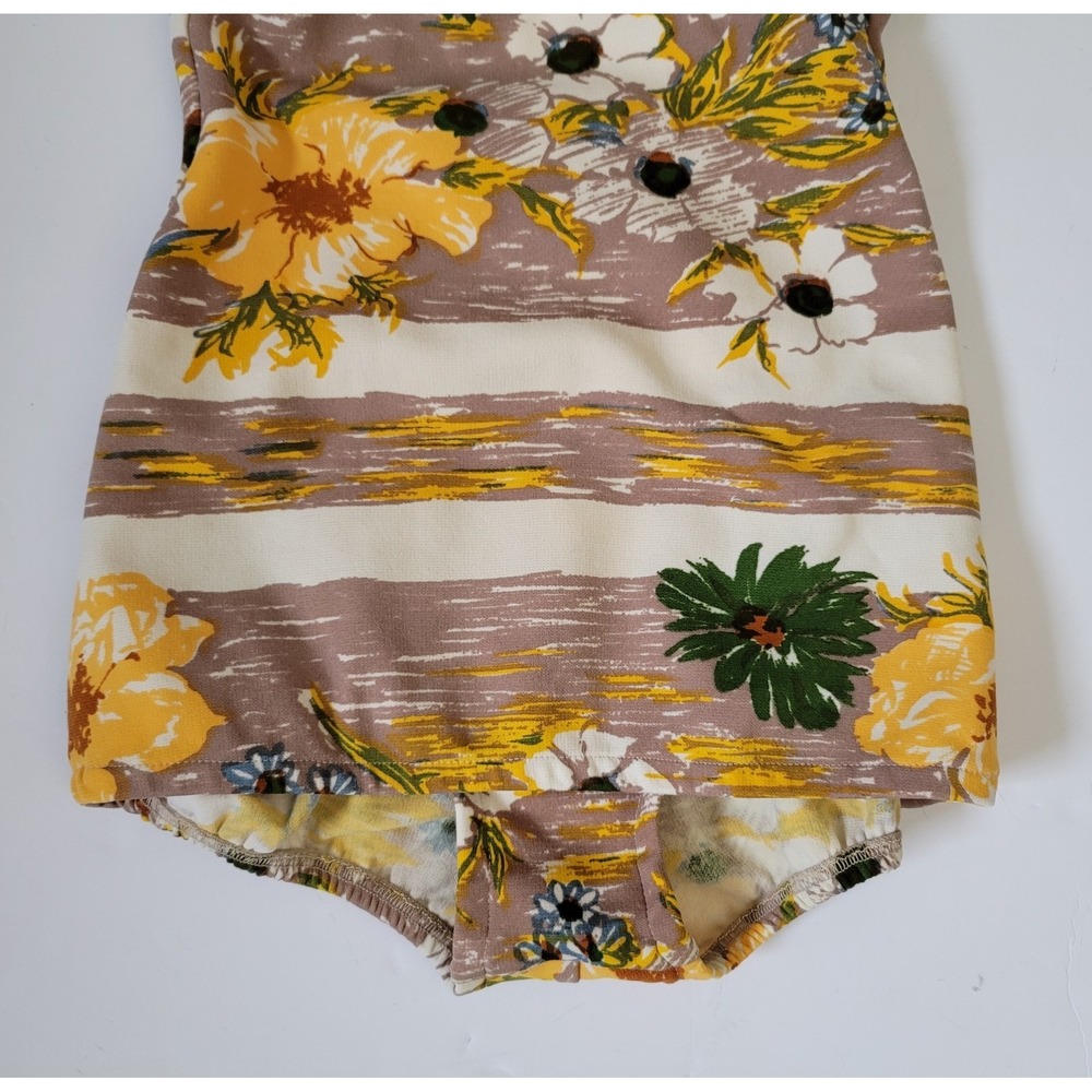 Vintage 1950s Floral One-Piece Swimsuit Rockabilly Pinup Hourglass Playsuit RARE - Picture 3 of 10